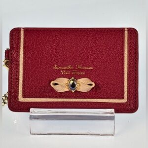 Samantha Thavasa Burgundy Red Leather Card Holder with Gold and Bow Details